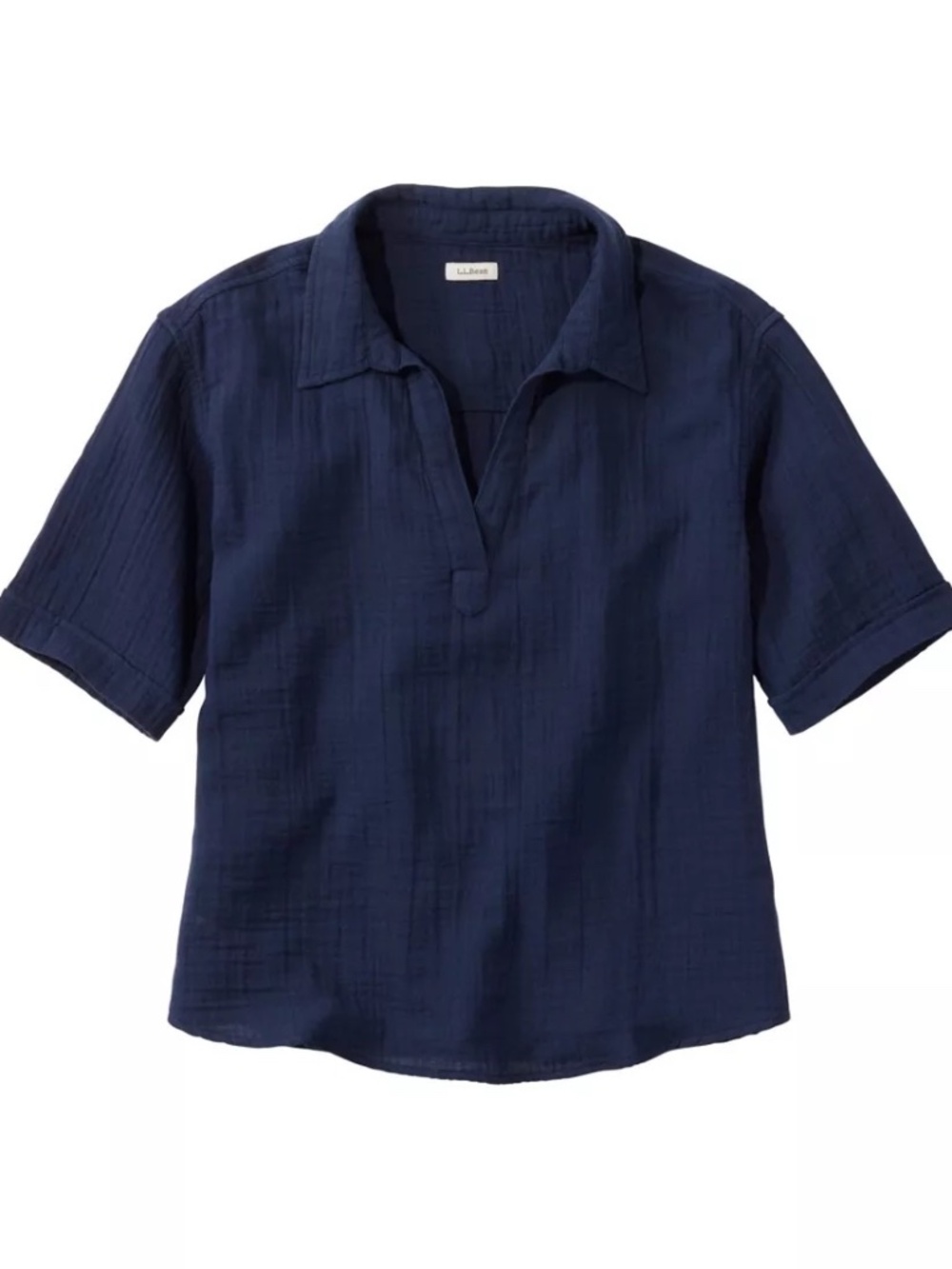 L.L. Bean Navy Cotton Textured Short-Sleeve Tunic Size Large